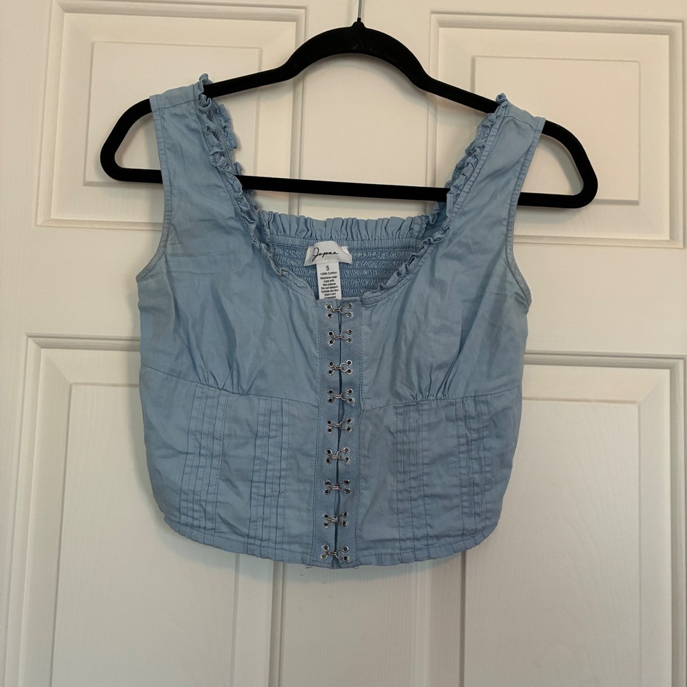 Japna Corset Top Women Size S Sky Blue Hook and Eye Milkmaid Top Prairie Core